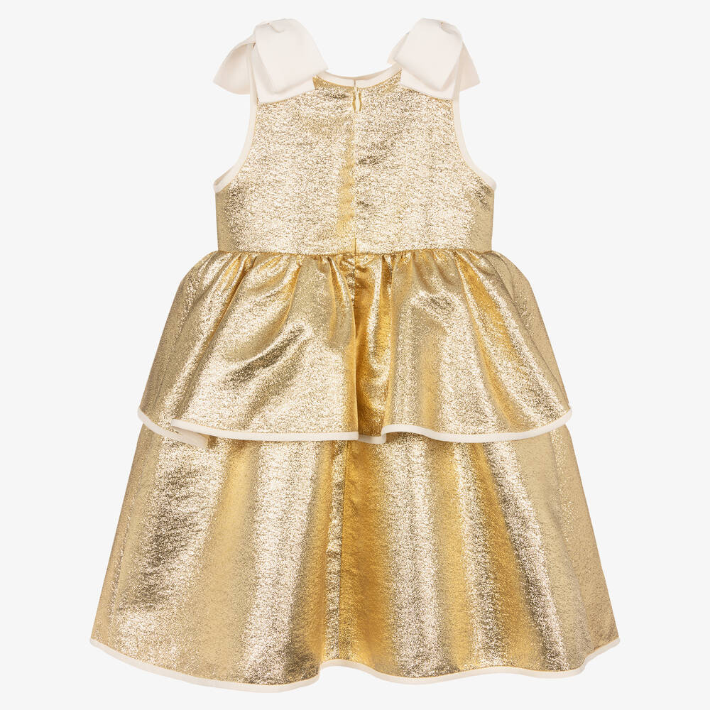 Hucklebones London-Платье цвета золотистый металлик из ламе | Childrensalon Outlet