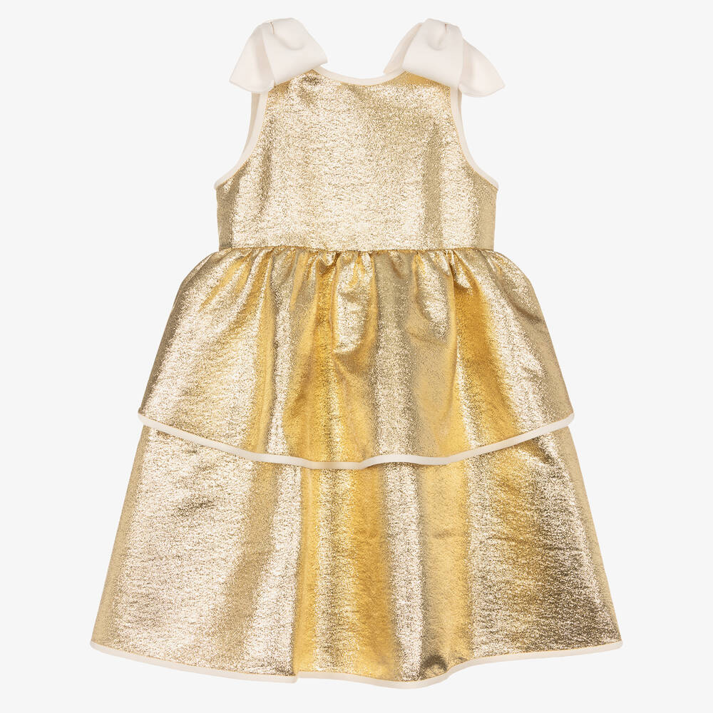 Hucklebones London - Girls Metallic Gold Lamé Dress | Childrensalon