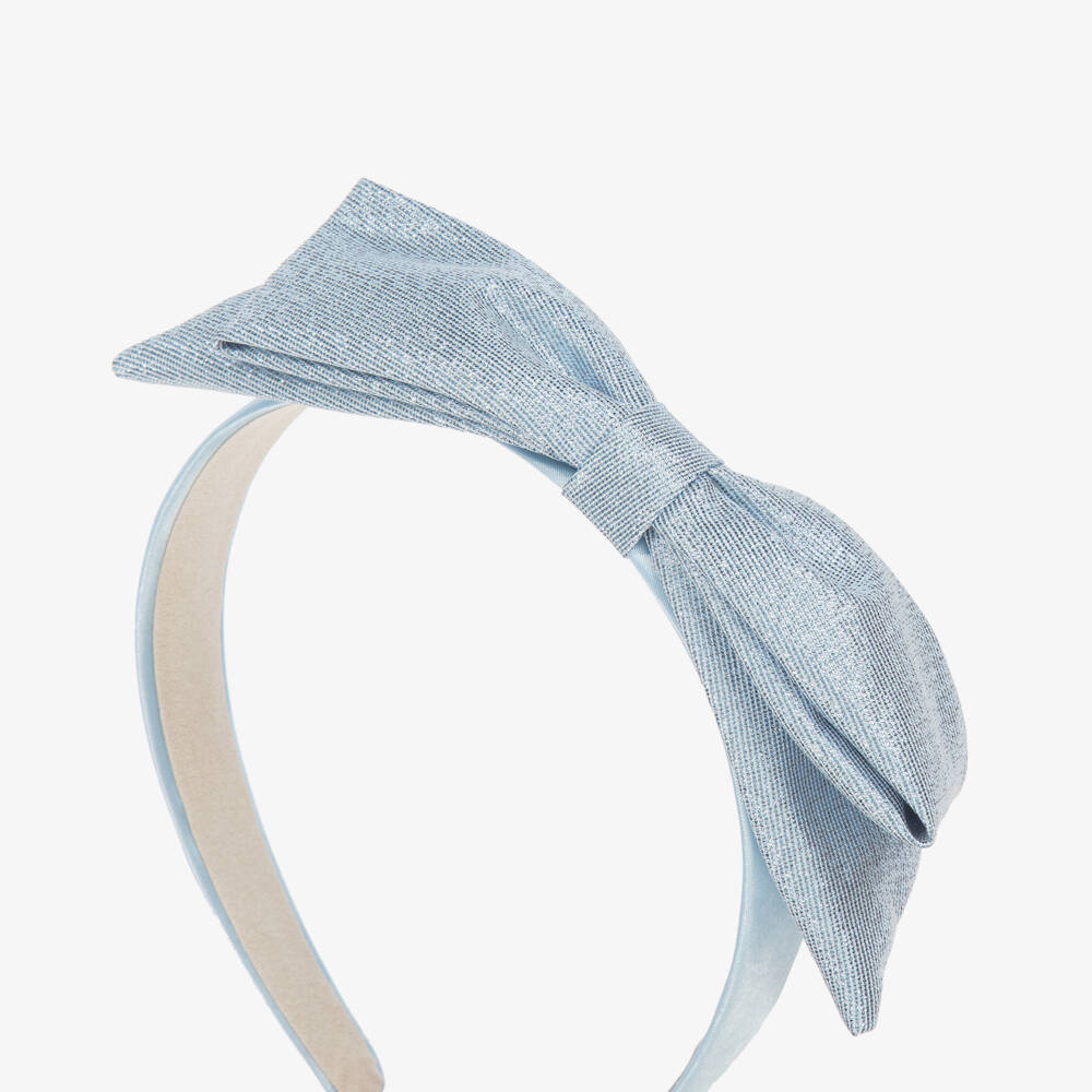 Hucklebones London-Girls Metallic Sapphire Bow Headband | Childrensalon Outlet