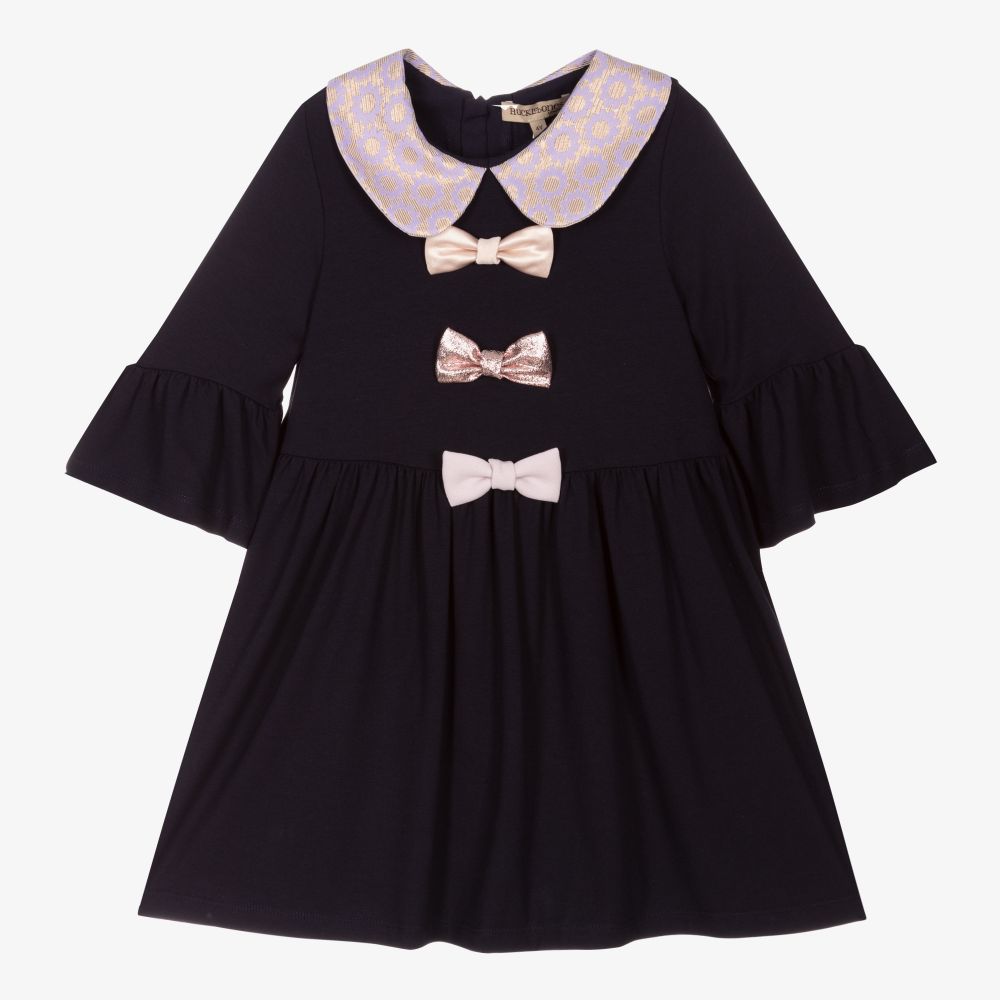 Hucklebones London - Girls Navy Blue Collar Dress  | Childrensalon