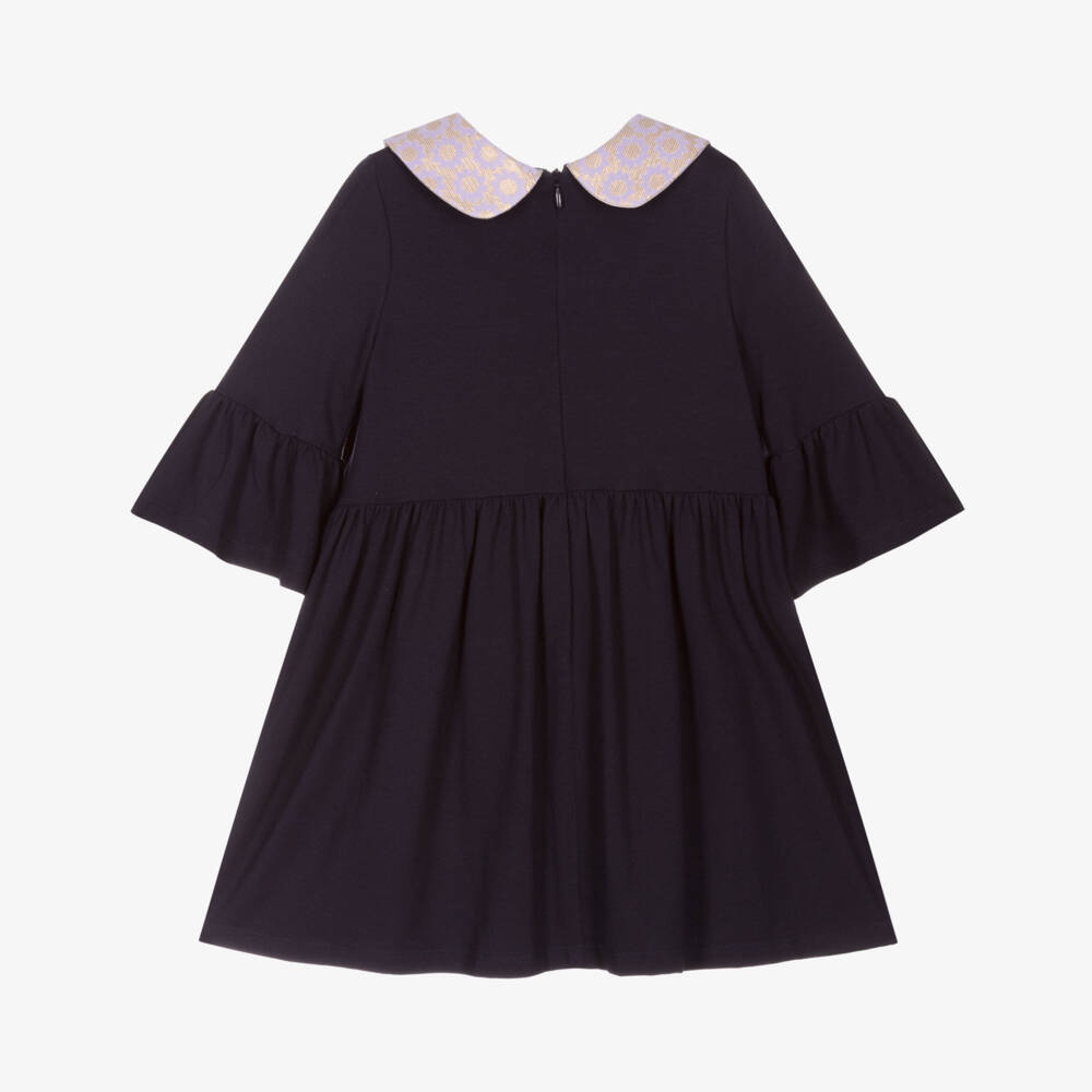 Hucklebones London-Girls Navy Blue Collar Dress | Childrensalon Outlet