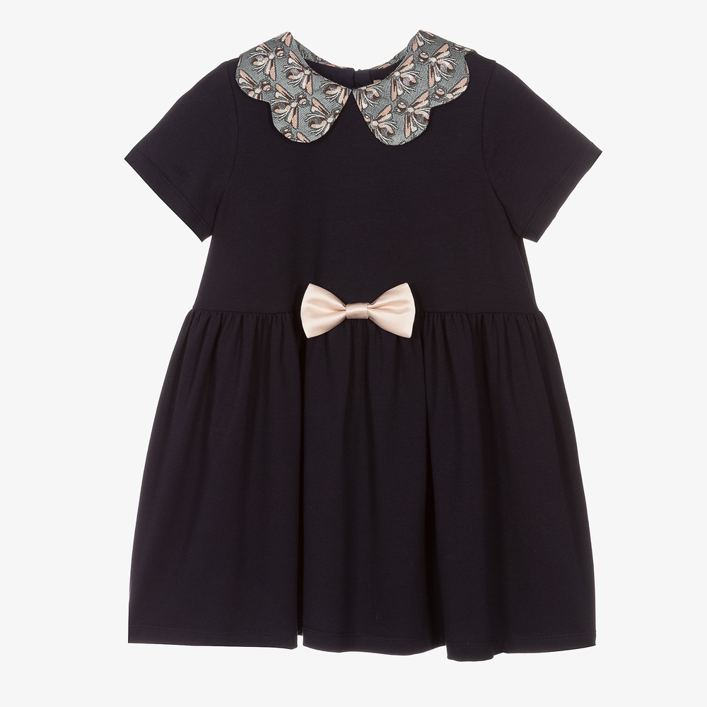 Hucklebones London - Girls Navy Blue Jersey Dress | Childrensalon