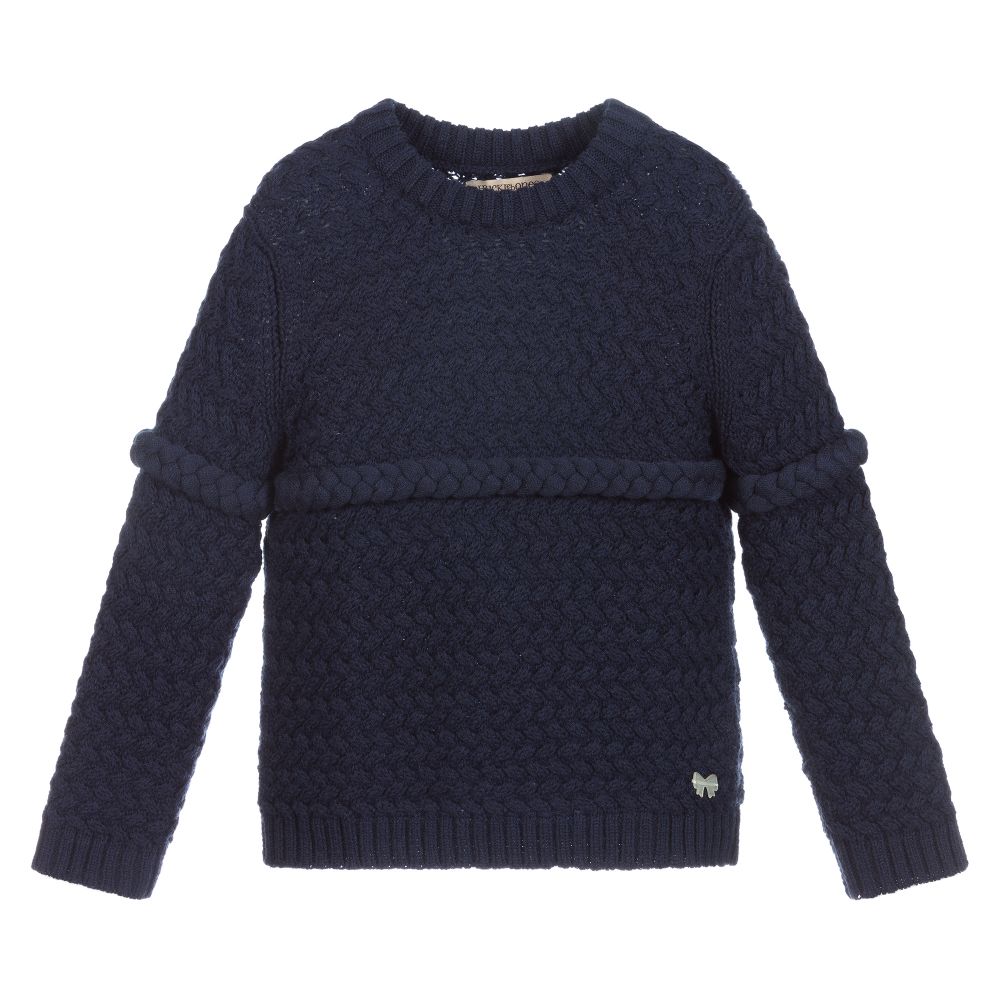 Hucklebones London - Girls Navy Blue Wool Sweater | Childrensalon