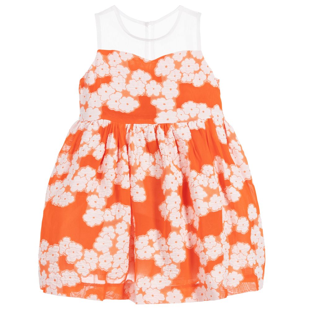 Hucklebones London - Girls Orange & White Floral Dress | Childrensalon