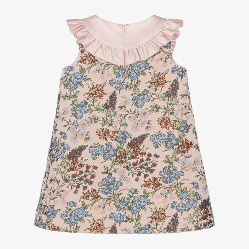 Hucklebones London-Платье с бантом из розового жаккарда для девочек | Childrensalon Outlet
