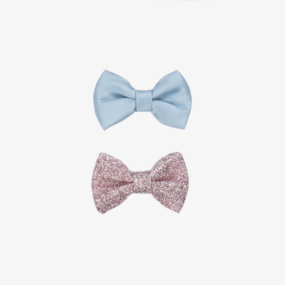 Hucklebones London-Дуэт заколок с бантиками розовый и синий для девочек | Childrensalon Outlet