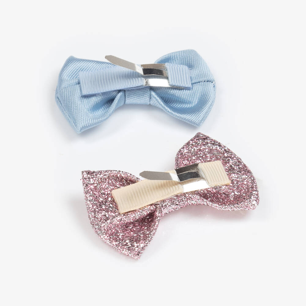Hucklebones London-Girls Pink & Blue Bow Clips Duo | Childrensalon Outlet
