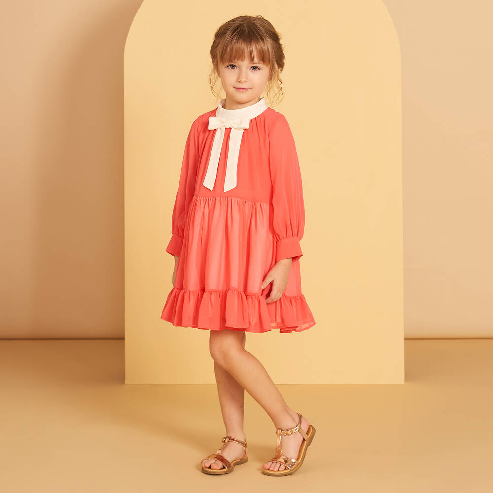 Hucklebones London-Girls Pink Chiffon Dress | Childrensalon Outlet