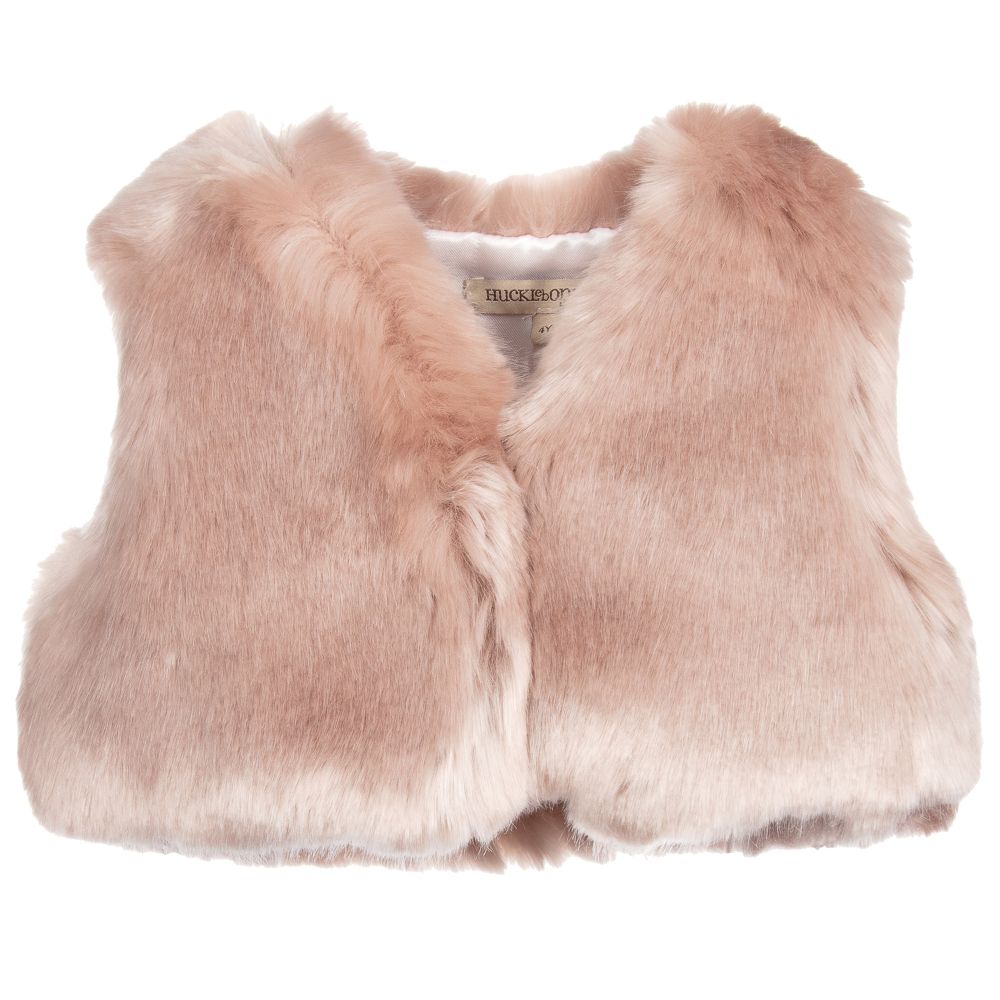 Hucklebones London - Girls Pink Faux Fur Gilet | Childrensalon