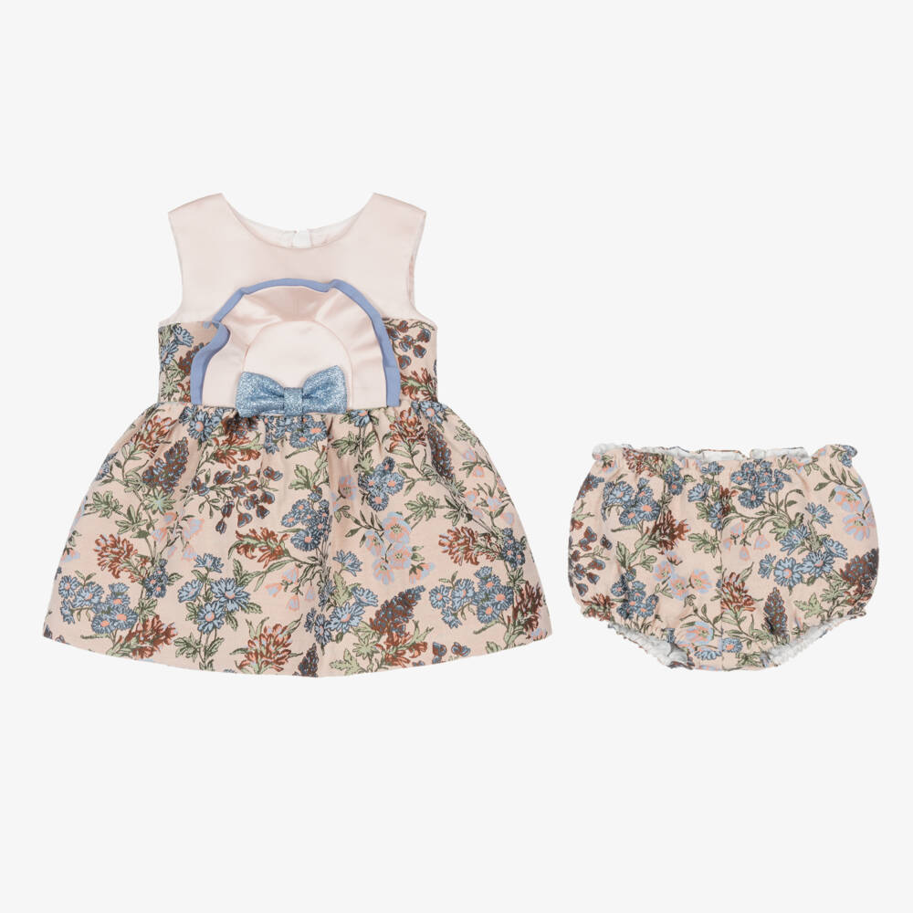 Hucklebones London-Платье из розового цветочного броката с бантом для девочек | Childrensalon Outlet