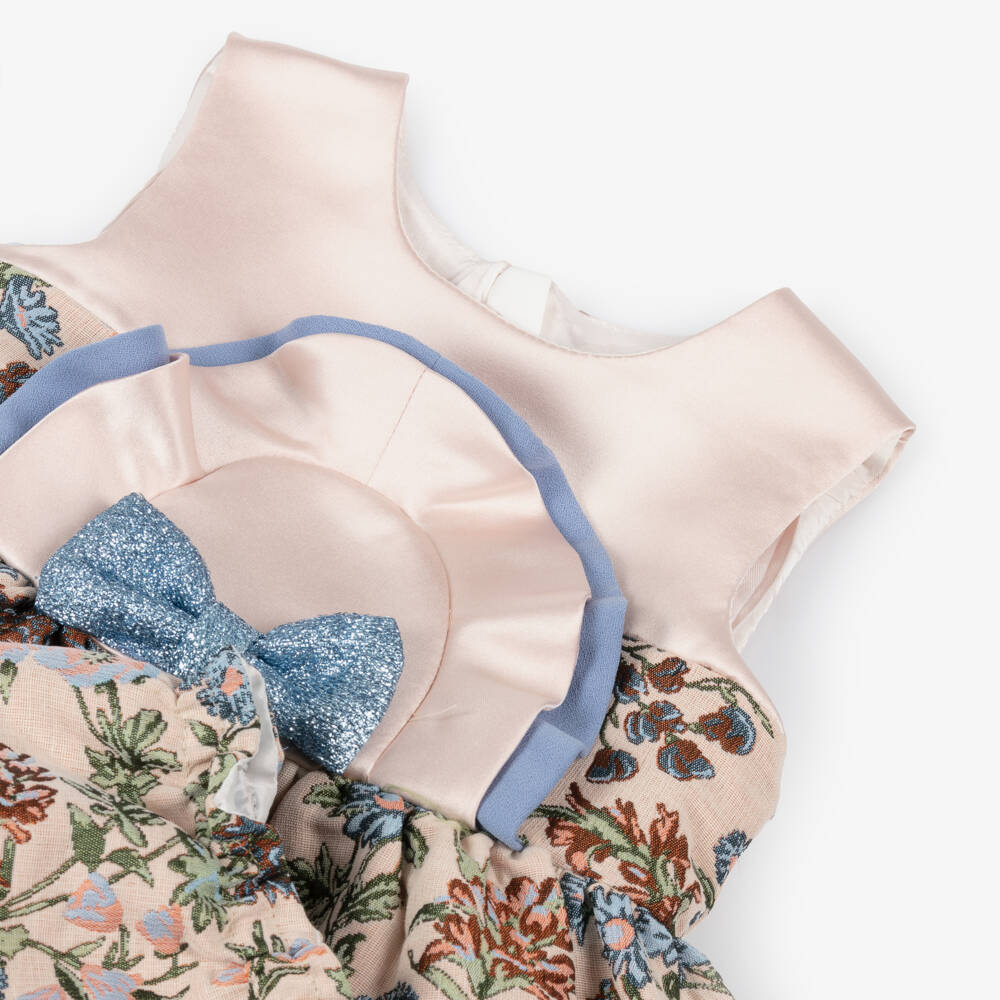 Hucklebones London-Платье из розового цветочного броката с бантом для девочек | Childrensalon Outlet