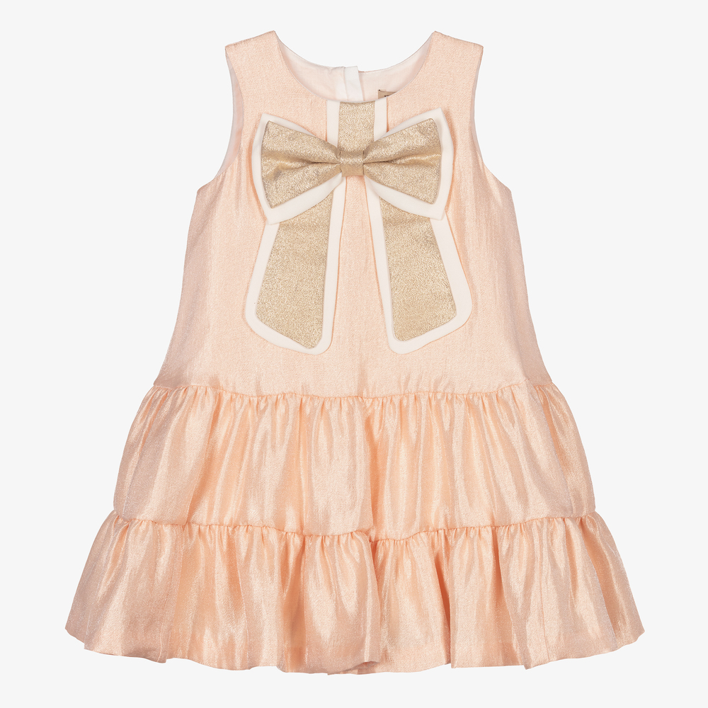 Hucklebones London - Robe rose/dorée à nœud Fille  | Childrensalon