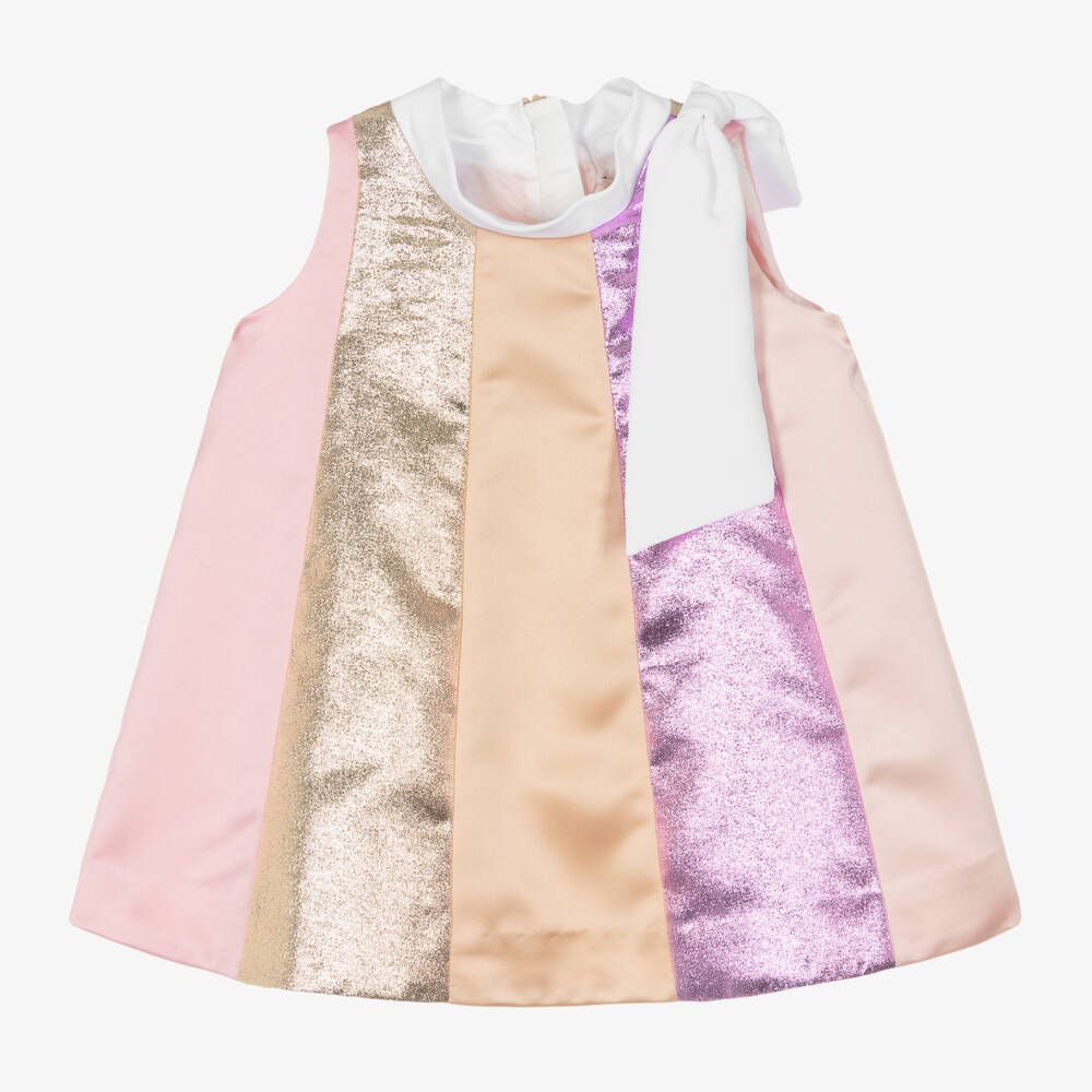 Hucklebones London-فستان وردي وذهبي براق للبنات | Childrensalon Outlet