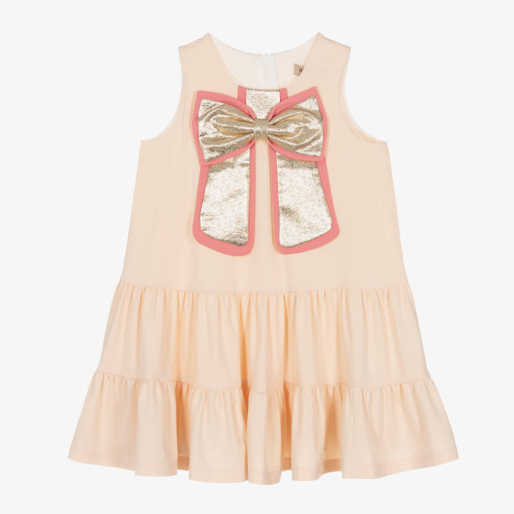 Hucklebones London-فستان وردي للبنات من الجيرسيه مع فيونكة | Childrensalon Outlet