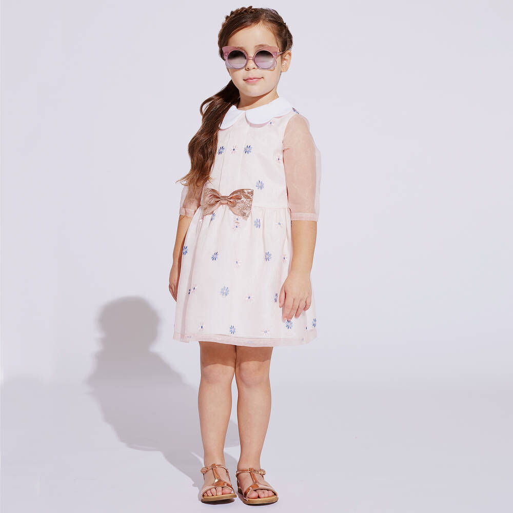 Hucklebones London-Girls Pink Organza Dress | Childrensalon Outlet