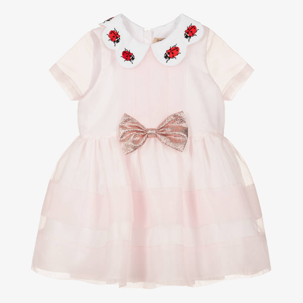 Hucklebones London - Girls Pink Organza Ladybird Dress | Childrensalon