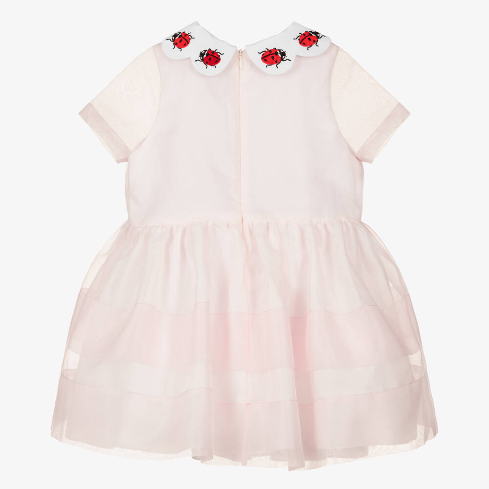 Hucklebones London-Girls Pink Organza Ladybird Dress | Childrensalon Outlet