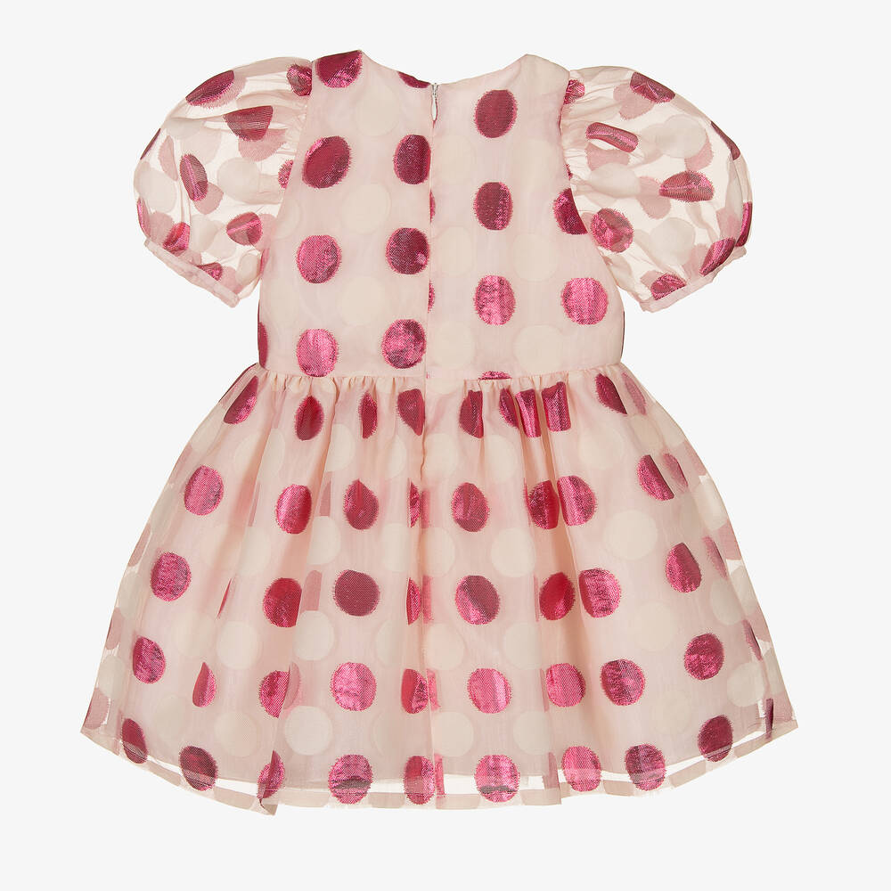 Hucklebones London-Girls Pink Polka Dot Organza Dress | Childrensalon Outlet