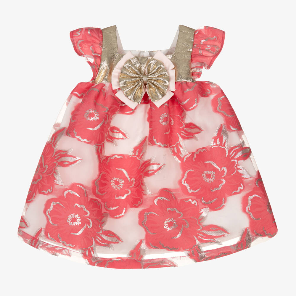 Hucklebones London-فستان جاكار وردي للبنات مزين بالورود | Childrensalon Outlet