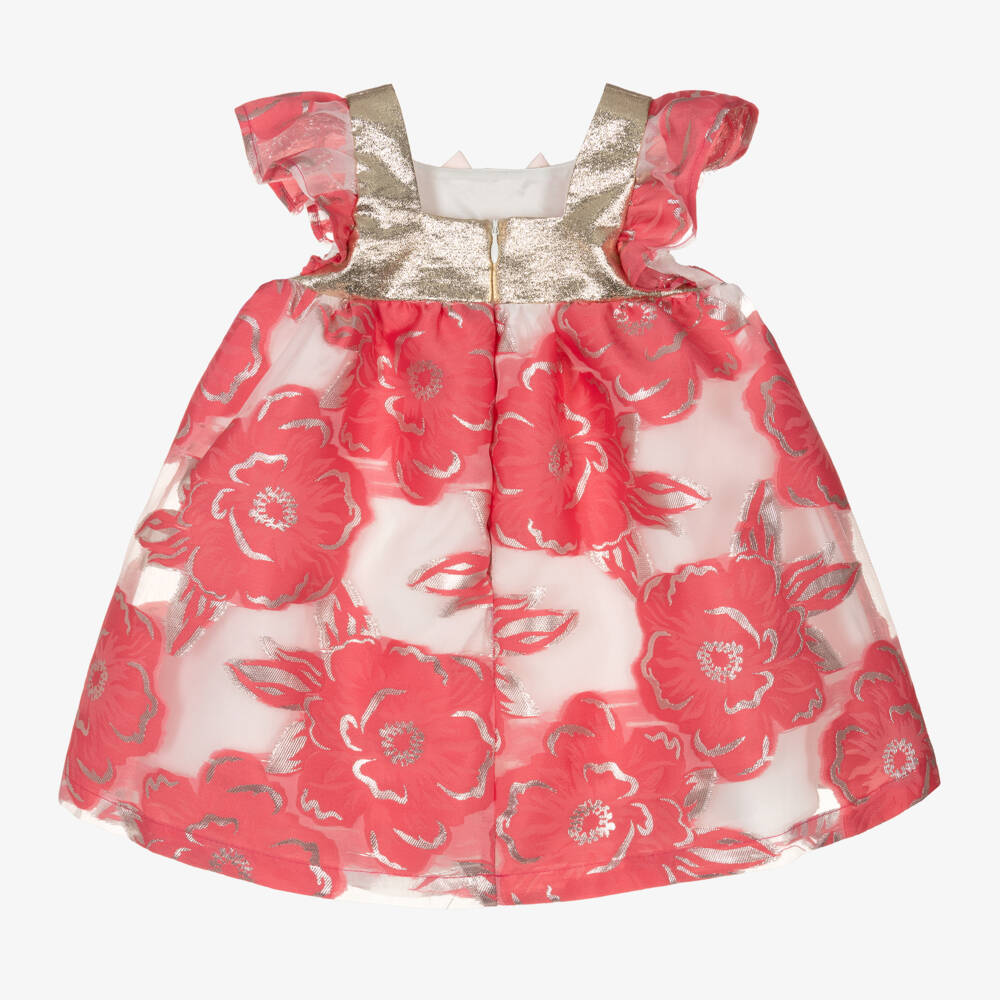 Hucklebones London-Girls Pink Rosette Jacquard Gown | Childrensalon Outlet