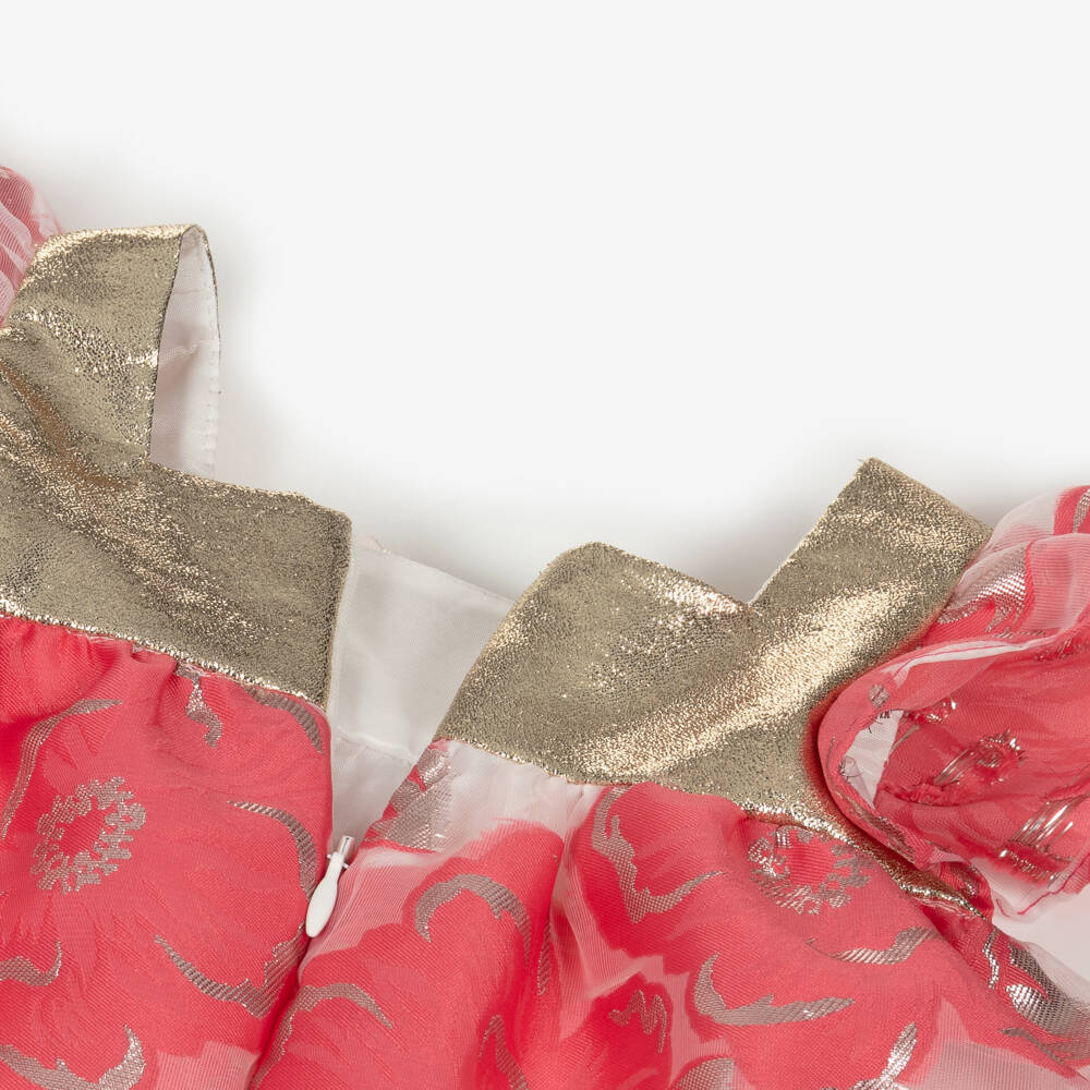 Hucklebones London-Girls Pink Rosette Jacquard Gown | Childrensalon Outlet