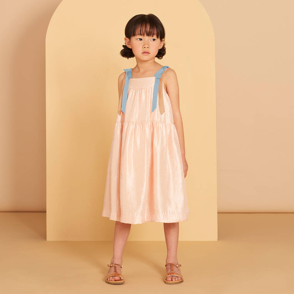 Hucklebones London-Girls PInk Satin Dress | Childrensalon Outlet