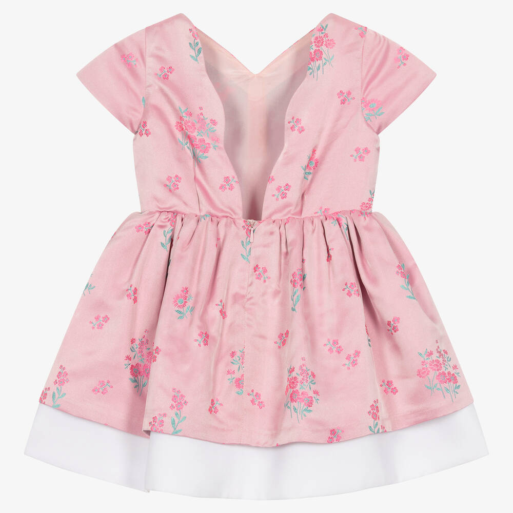 Hucklebones London-Girls Pink Satin Jacquard Dress | Childrensalon Outlet
