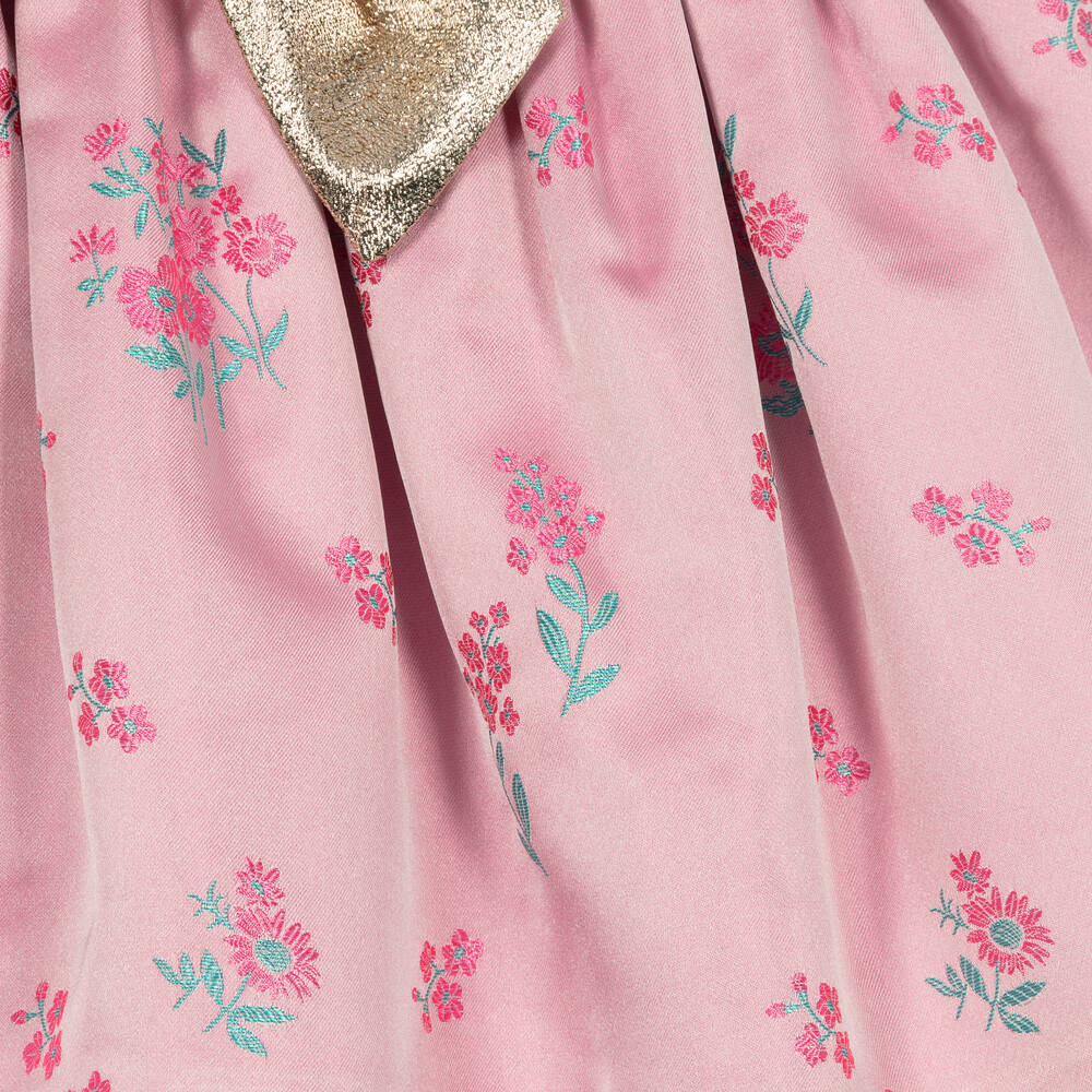 Hucklebones London - Girls Pink Satin Jacquard Dress