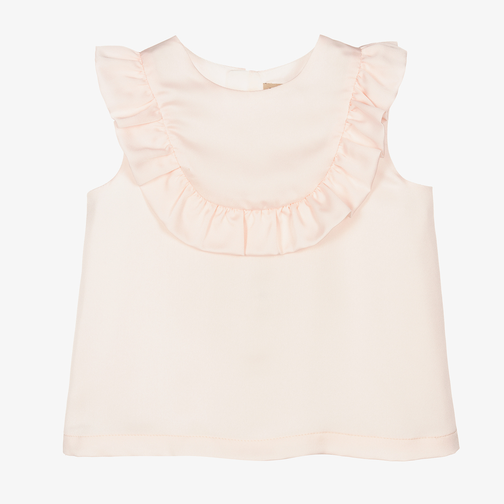 Hucklebones London - Розовая атласная блузка с оборкой для девочек | Childrensalon