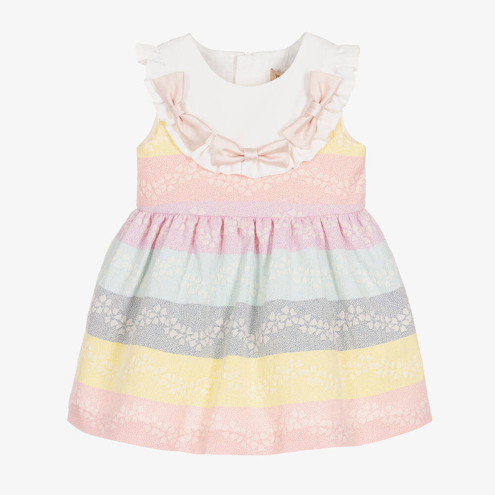 Hucklebones London - Robe rose rayée en jacquard fille | Childrensalon