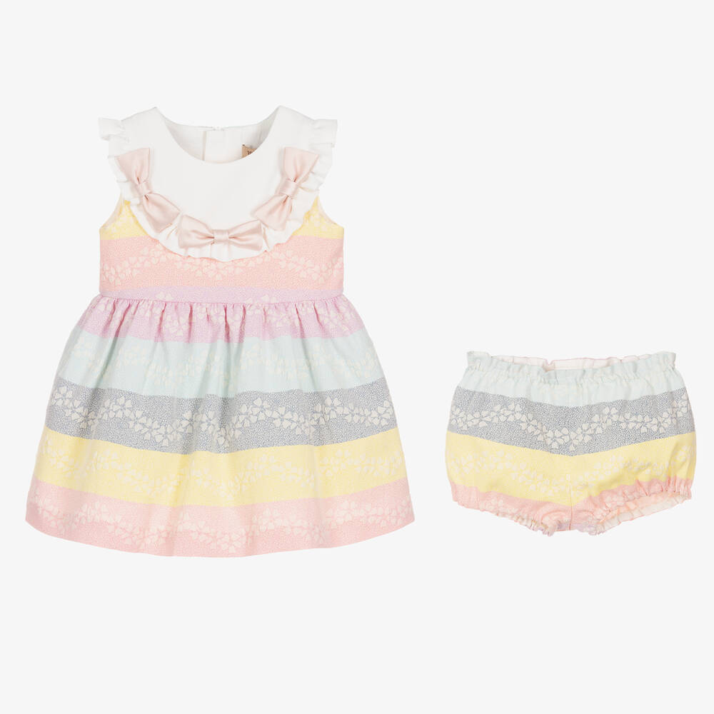Hucklebones London-Girls Pink Striped Jacquard Dress | Childrensalon Outlet