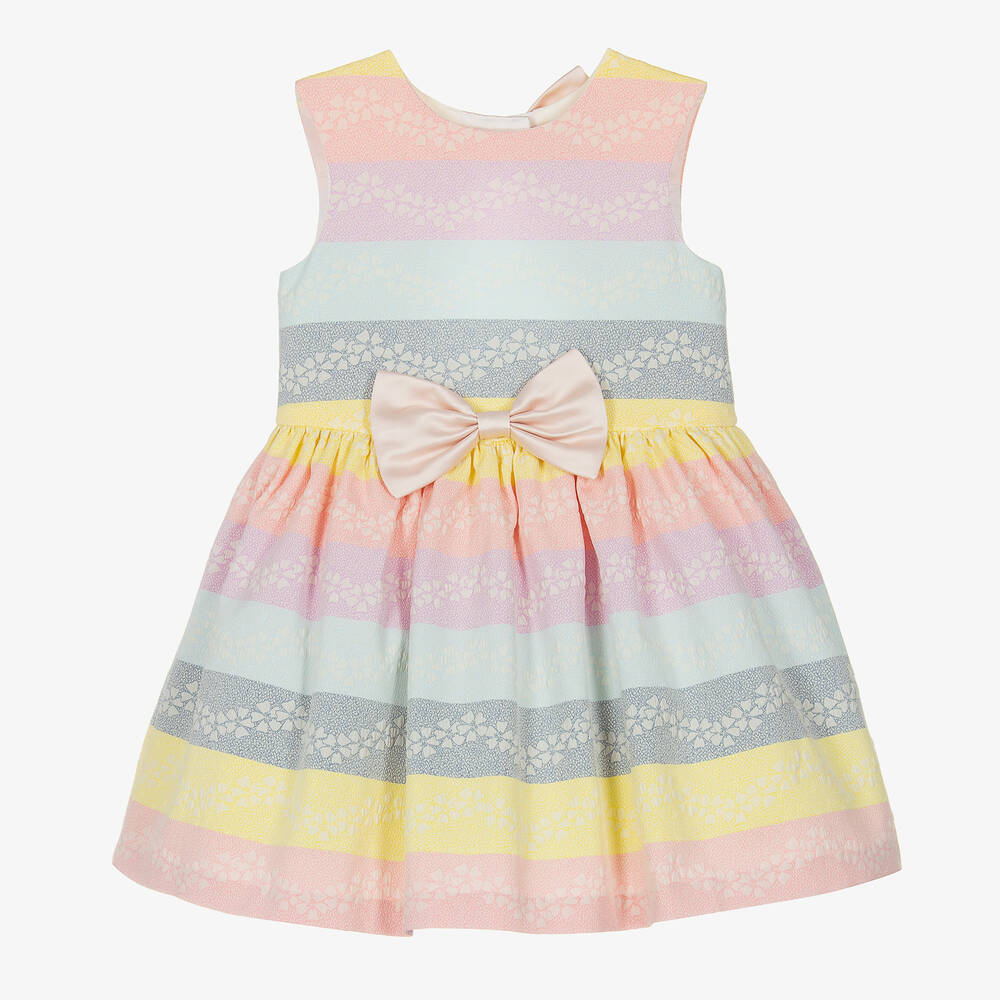 Hucklebones London - Robe rose rayée en jacquard fille | Childrensalon