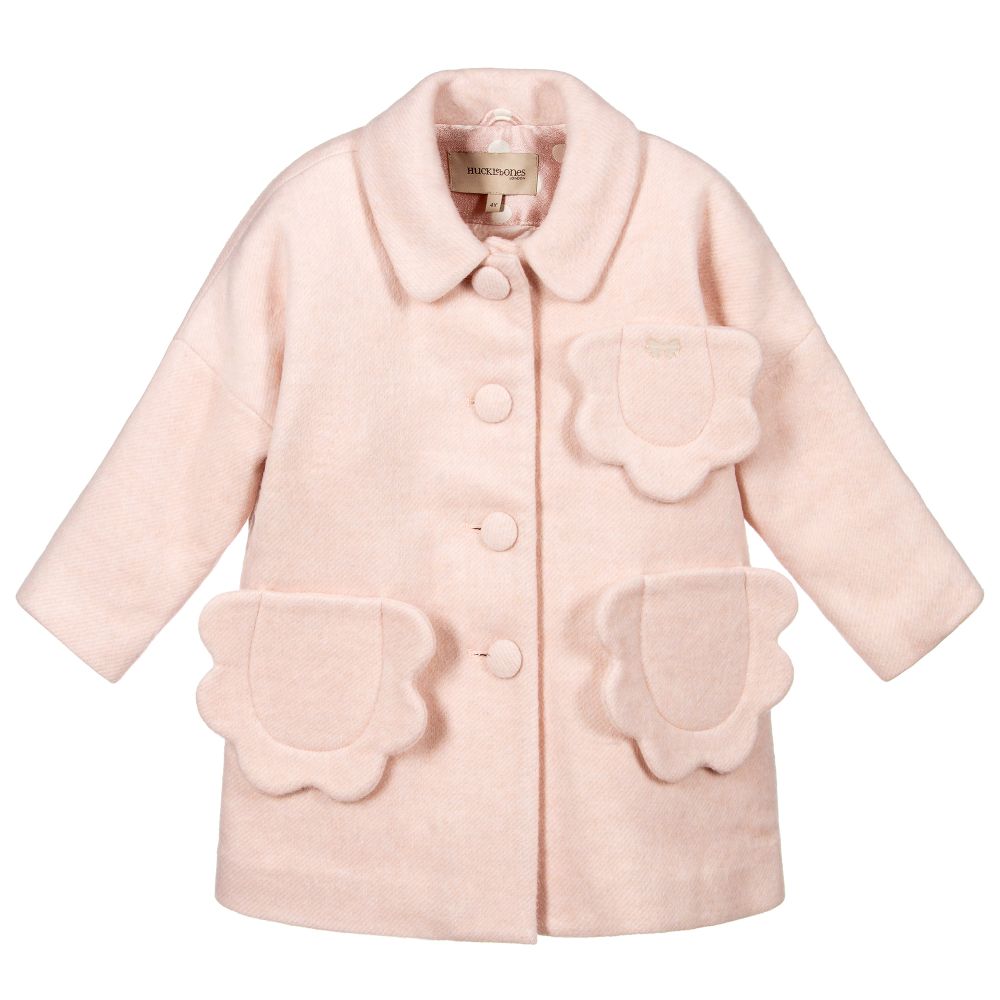 Hucklebones London - Girls Pink Wool Coat | Childrensalon