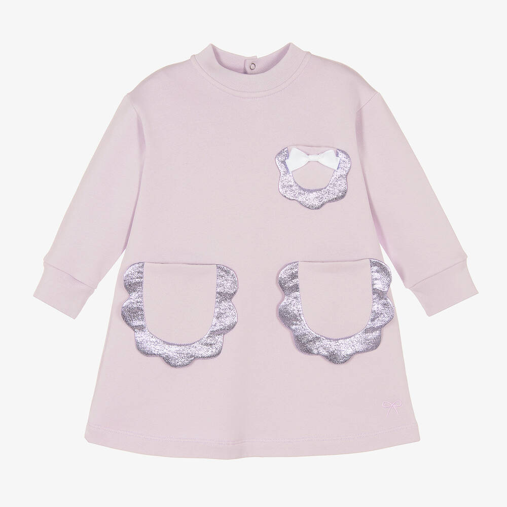 Hucklebones London - Girls Purple Cotton Sweatshirt Dress | Childrensalon