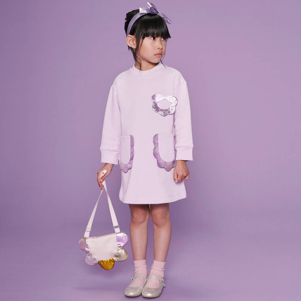Hucklebones London-Фиолетовое хлопковое платье-свитшот | Childrensalon Outlet