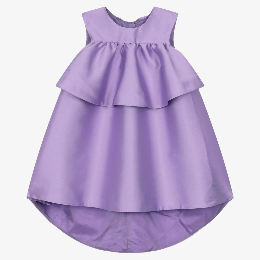 Hucklebones London - Girls Purple Satin Dip Hem Dress | Childrensalon