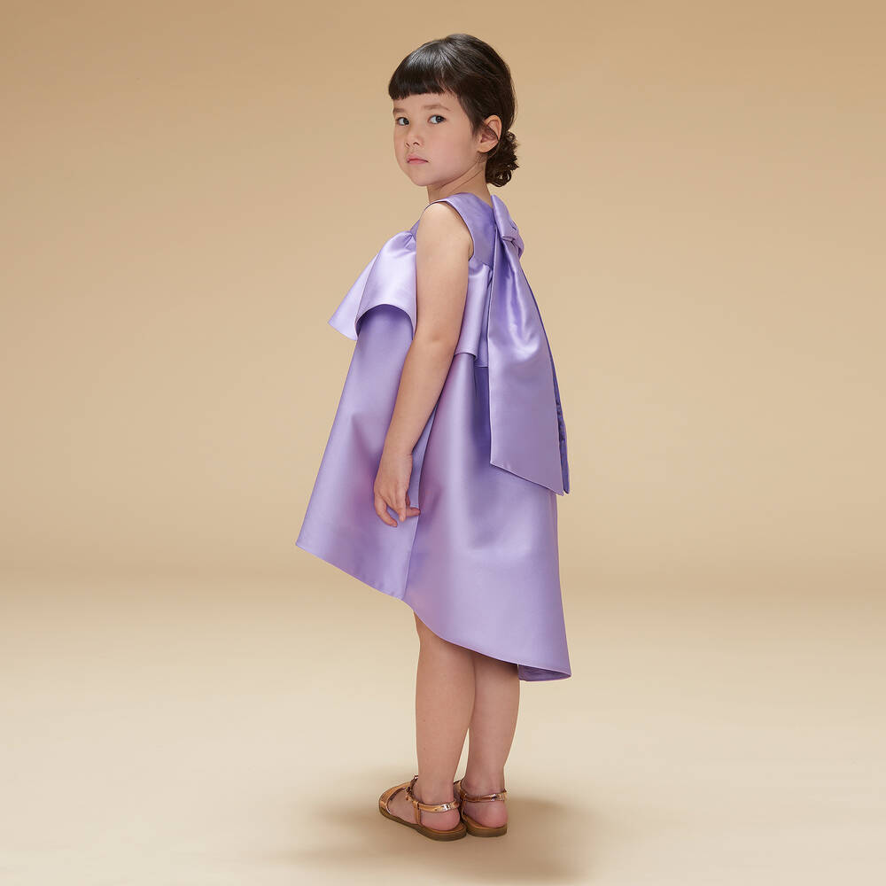 HUCKLEBONES LONDON Girls Purple Satin Dip Hem Dress