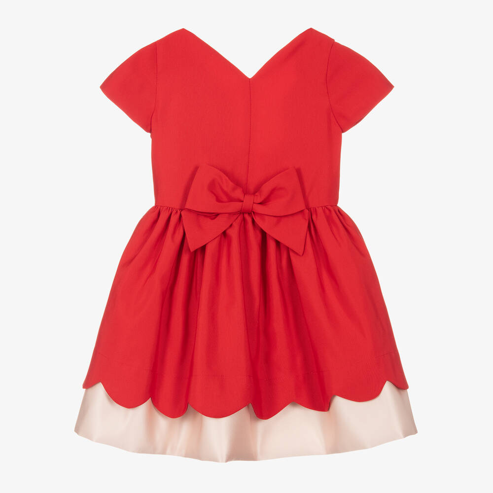 Hucklebones London - Girls Red Cotton Twill Dress | Childrensalon