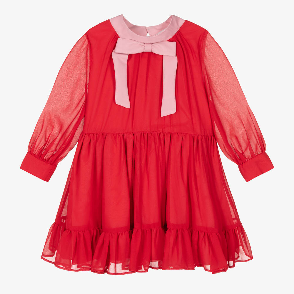 Hucklebones London - Girls Red & Pink Chiffon Dress | Childrensalon
