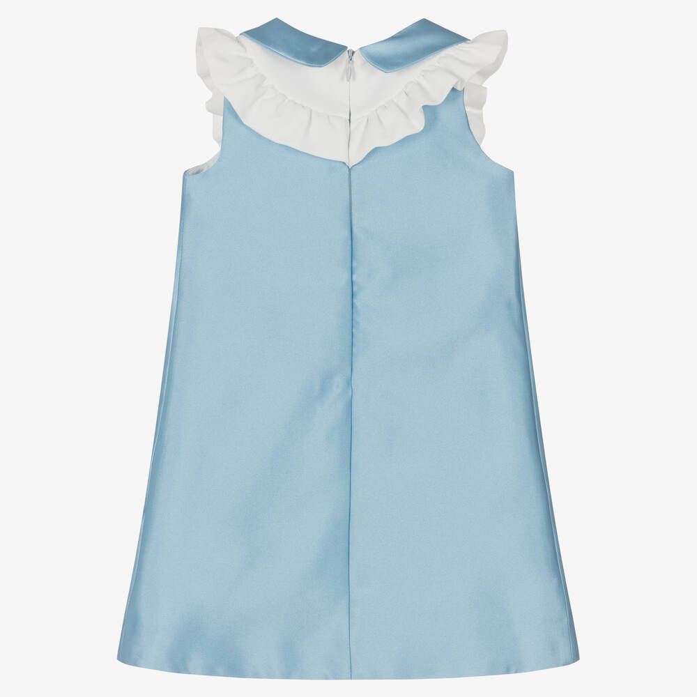 Hucklebones London Girls Ruffle Bib Sky Blue Shift Dress
