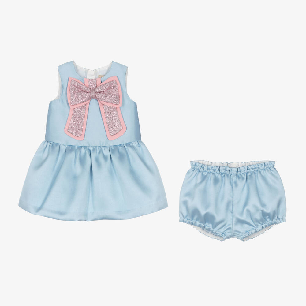 Hucklebones London-Girls' Satin Blue Bow Delight Dress | Childrensalon Outlet
