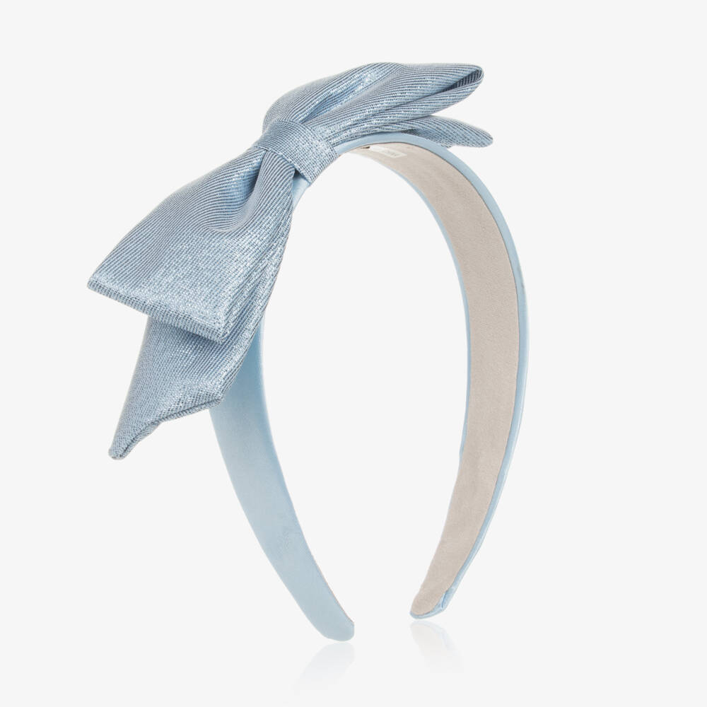 Hucklebones London-طوق شعر ساتان للبنات بلون السماء مع فيونكة | Childrensalon Outlet