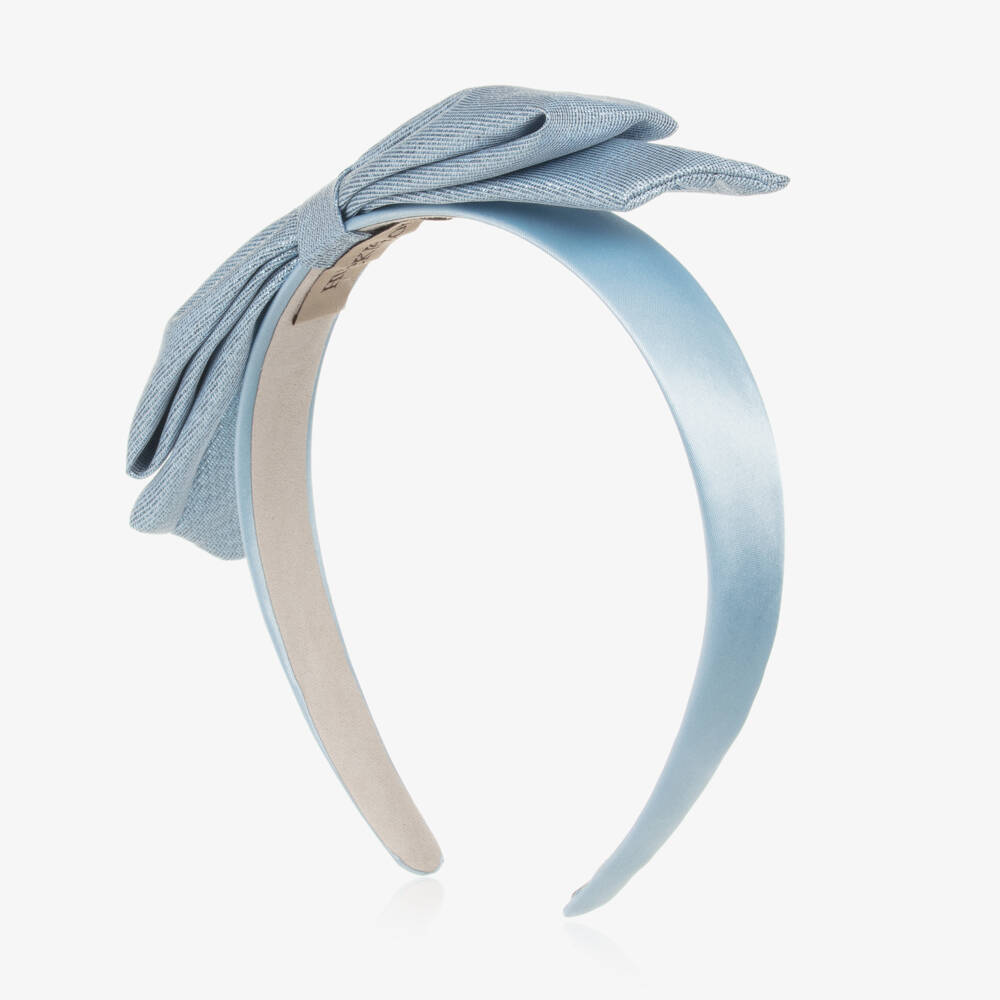 Hucklebones London-طوق شعر ساتان للبنات بلون السماء مع فيونكة | Childrensalon Outlet