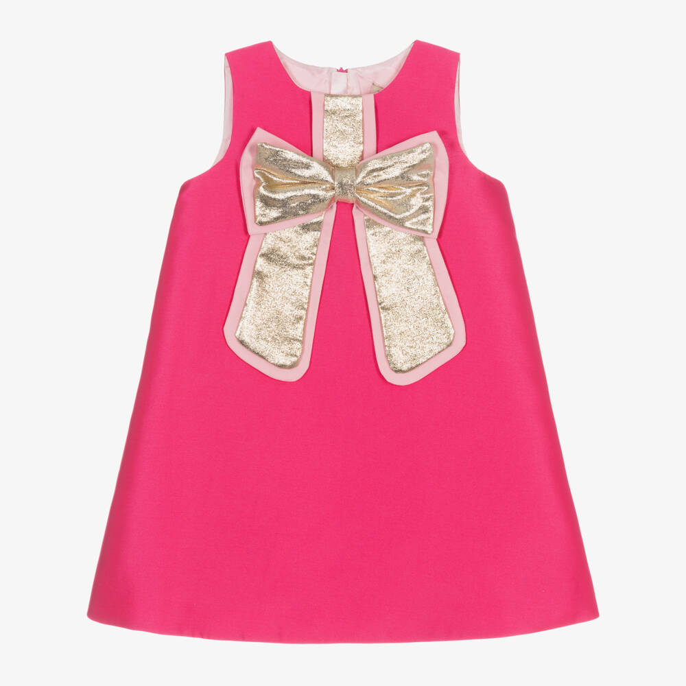 Hucklebones London-Girls Satin Twill Dress with Gold Accent | Childrensalon Outlet