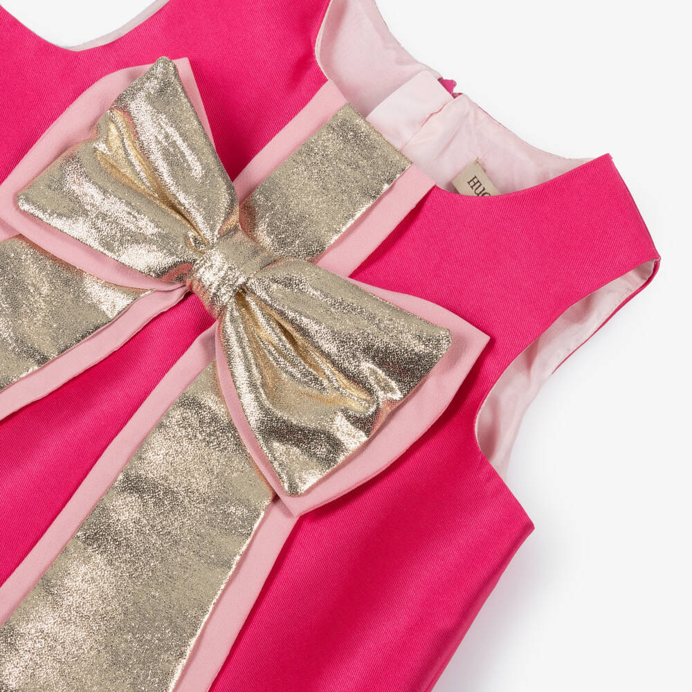 Hucklebones London-Girls Satin Twill Dress with Gold Accent | Childrensalon Outlet