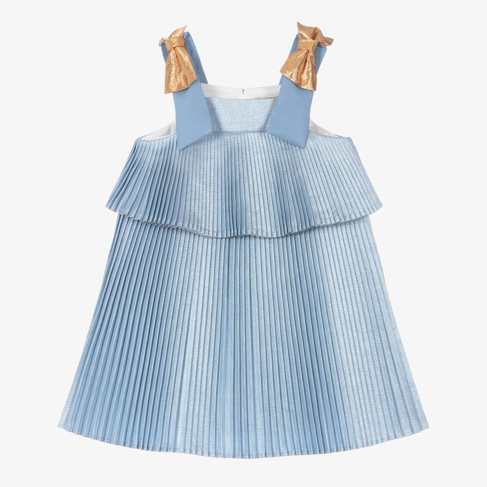Hucklebones London-فستان أزرق لامع مطوي للبنات | Childrensalon Outlet