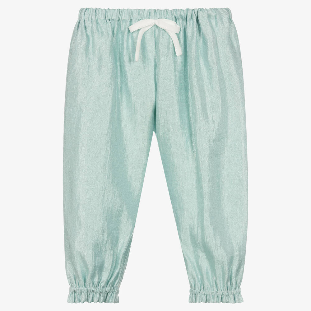 Hucklebones London - Girls Shimmering Blue Cuffed Trousers | Childrensalon