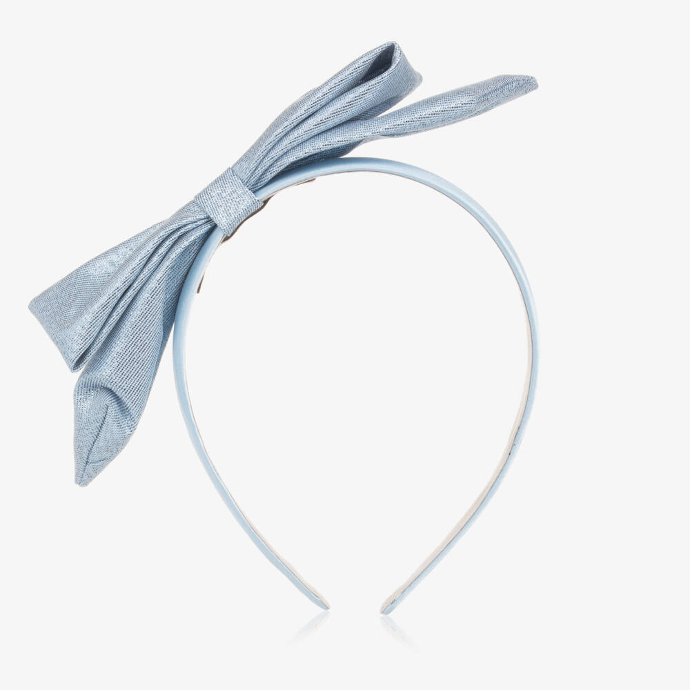 Hucklebones London-Girls Shimmering Blue Satin Bow Headband | Childrensalon Outlet
