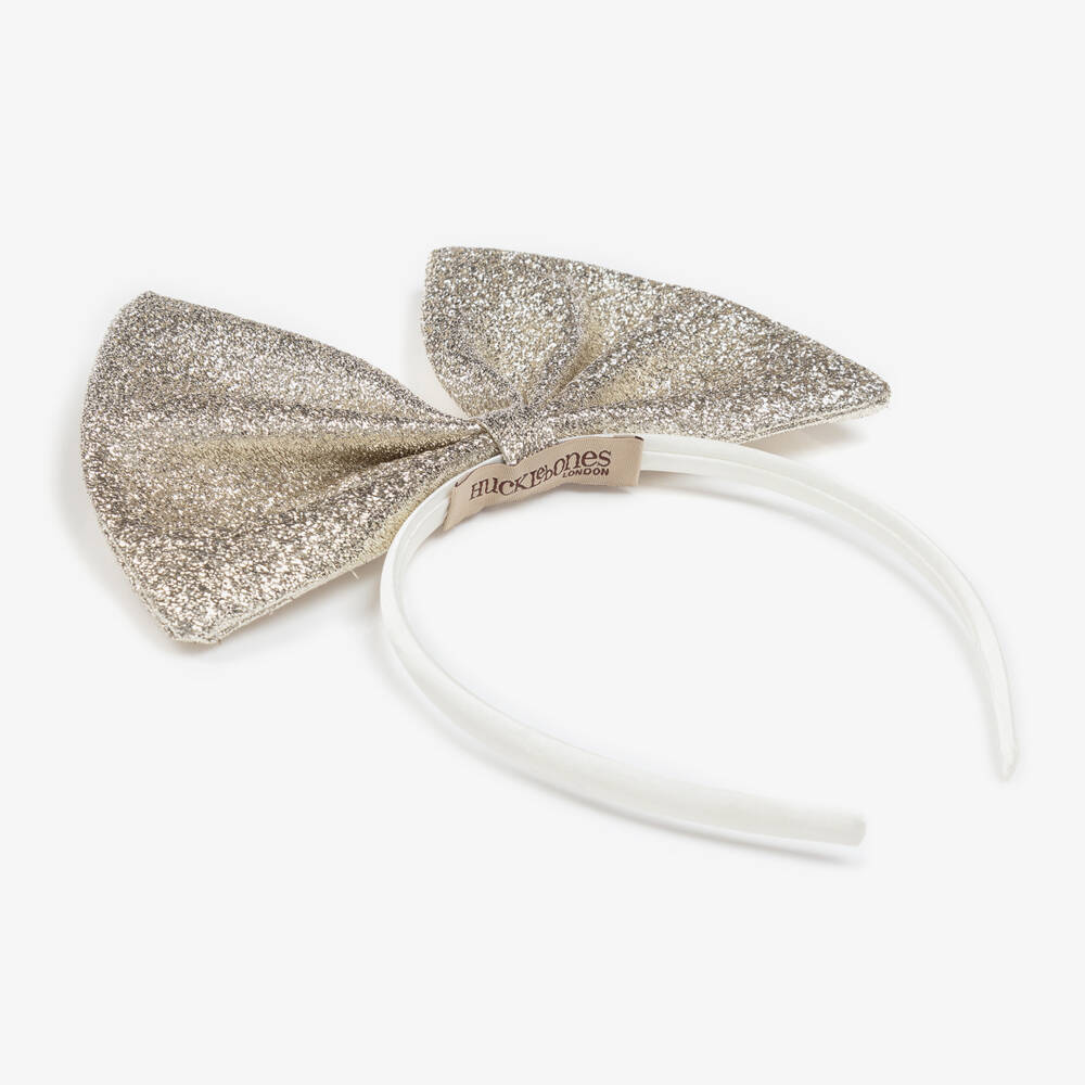 Hucklebones London-Girls Shimmering Gold Bow Headband | Childrensalon Outlet