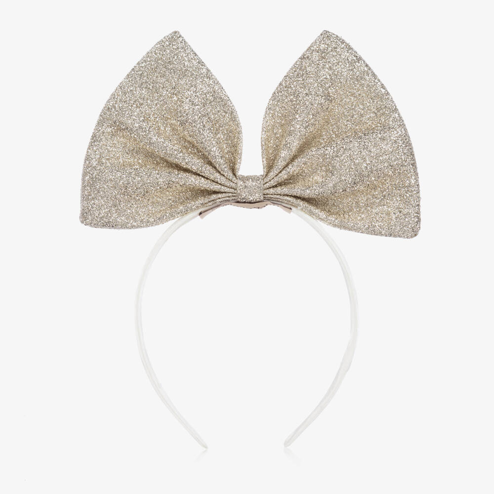 Hucklebones London-Girls Shimmering Gold Bow Headband | Childrensalon Outlet